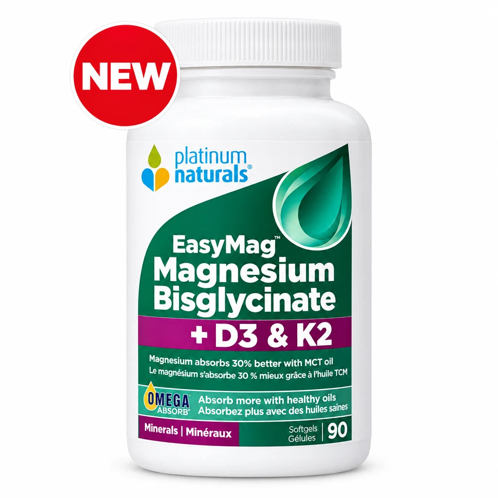 Platinum Naturals EasyMag Magnesium Bisglycinate+D3 & K2 90 softgels - Nutrition Plus