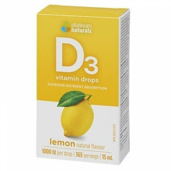 Platinum Naturals Vitamin D3 1000 i.u. 15mL Liquid Lemon Flavour - Nutrition Plus