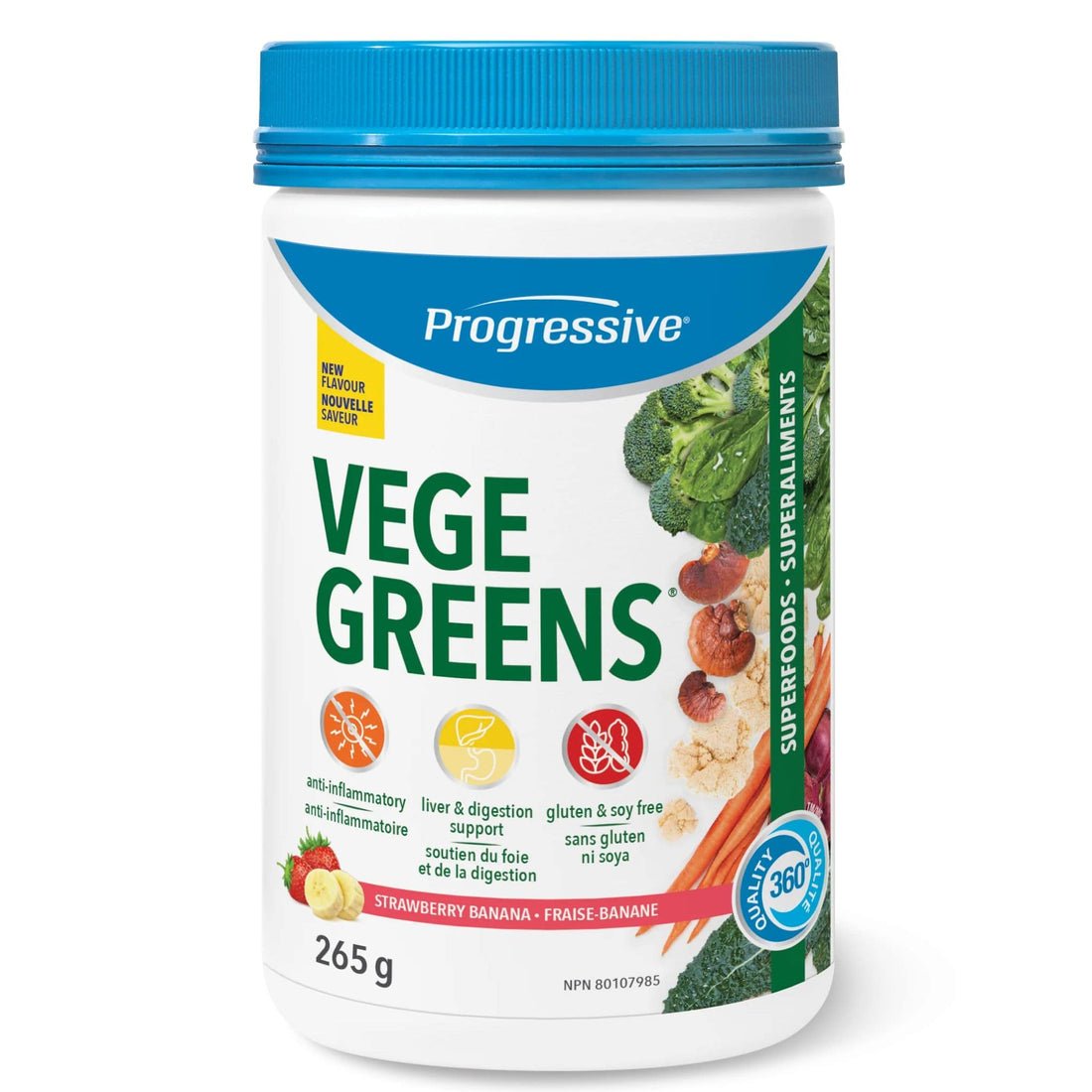 Progressive VegeGreens 265g Powder, Strawberry Banana - Nutrition Plus