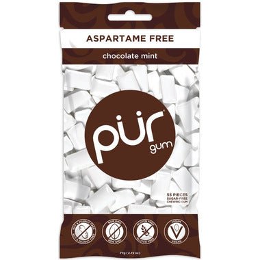 Pur Gum Sugar - Free Chocolate Mint Gum Bag 77 Grams, 55 Pieces - Nutrition Plus