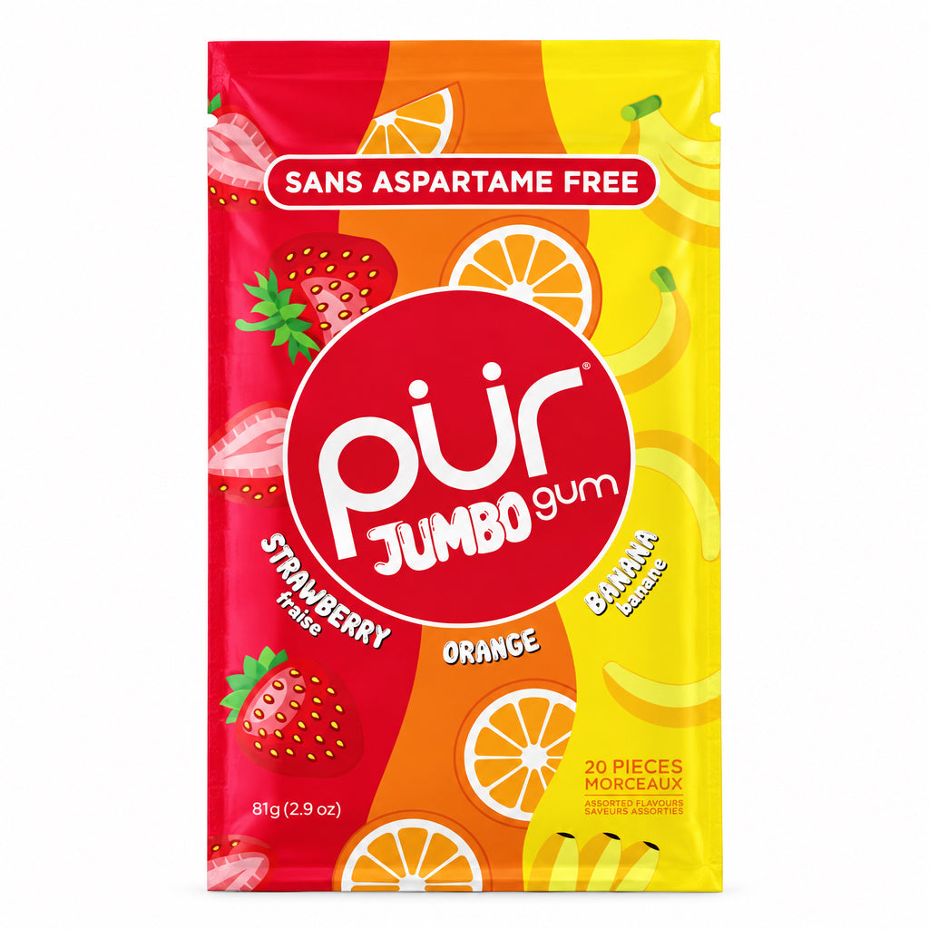 PUR Jumbo Gum Natural Strawberry, Banana, Orange Flavour 20 Pieces - Nutrition Plus