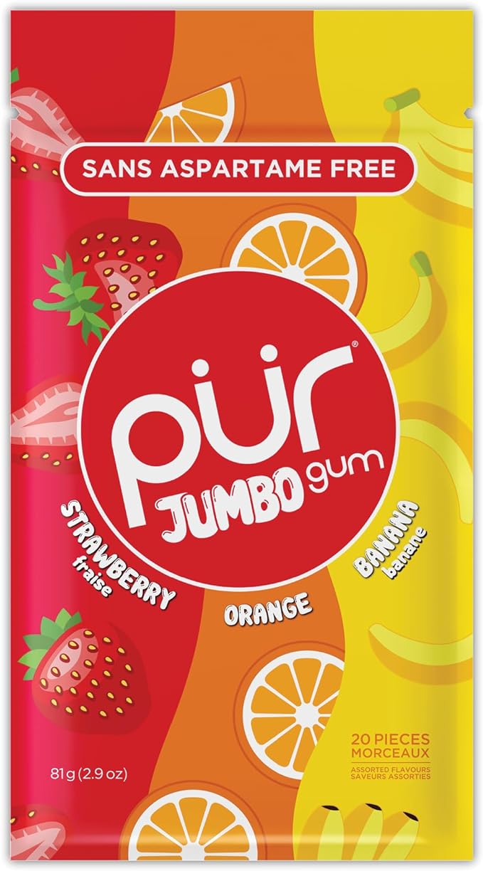 PUR Jumbo Gum Natural Strawberry, Banana, Orange Flavour 20 Pieces - Nutrition Plus