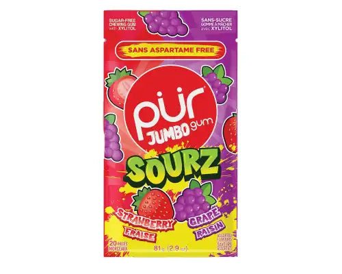 PUR Jumbo Gum Sourz Strawberry, Grape Flavour 20 Pieces - Nutrition Plus