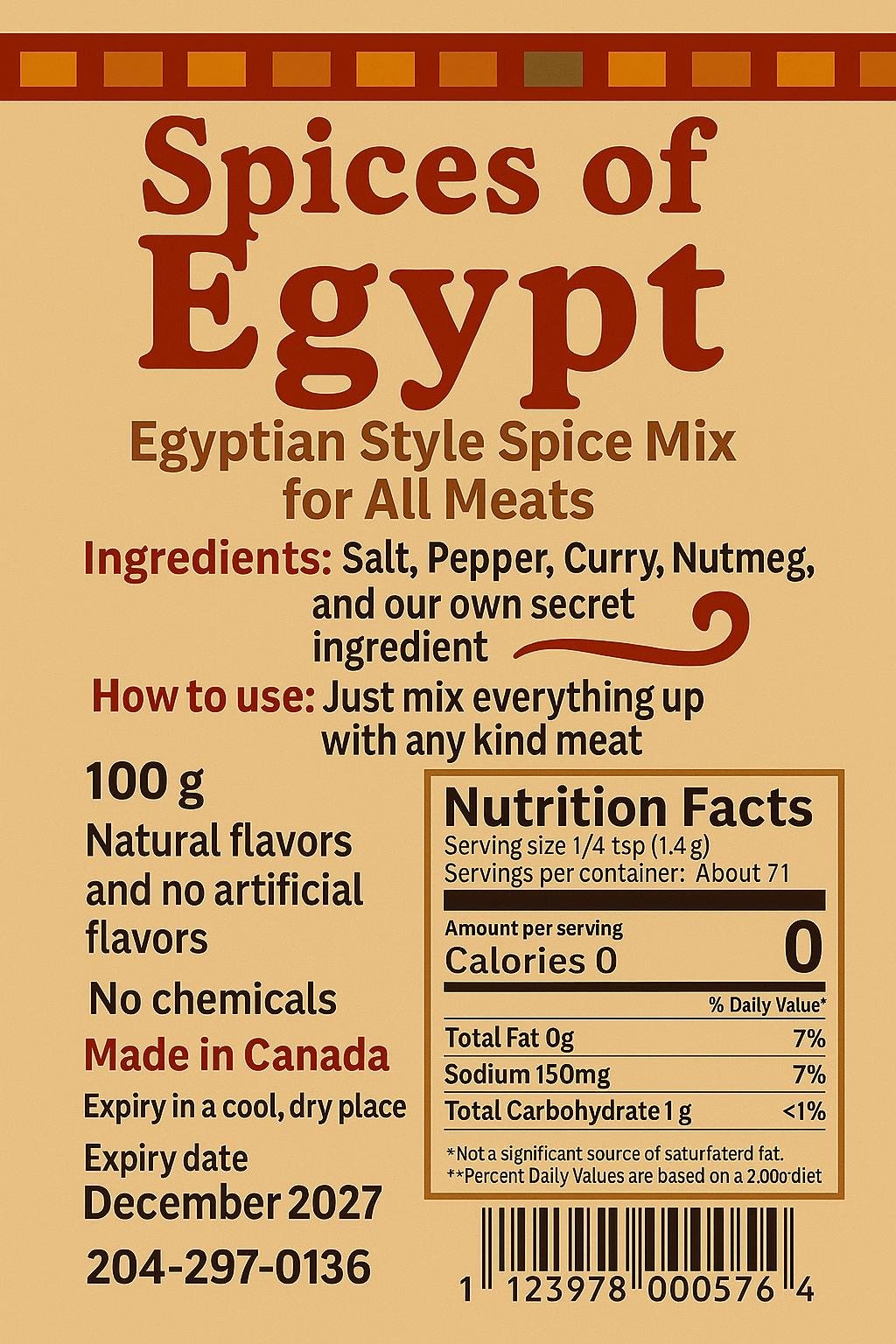 Spices of Egypt, Egyptian Style Spice Mix for All Kinds of Meats 100 Grams - Nutrition Plus