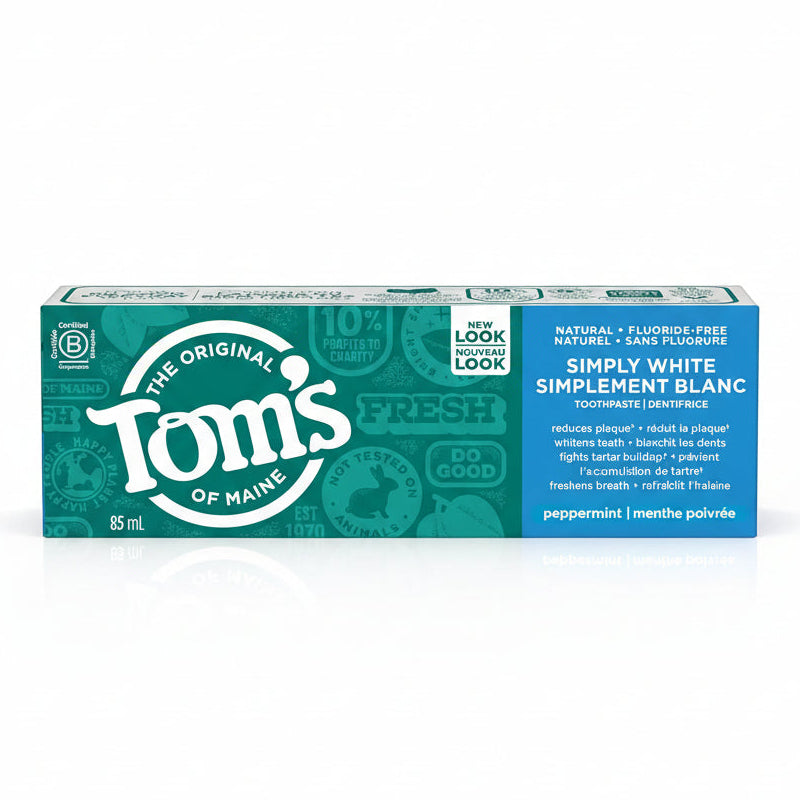 Tom's of Maine Simply White Fluoride-Free Toothpaste, Peppermint 85mL - Nutrition Plus