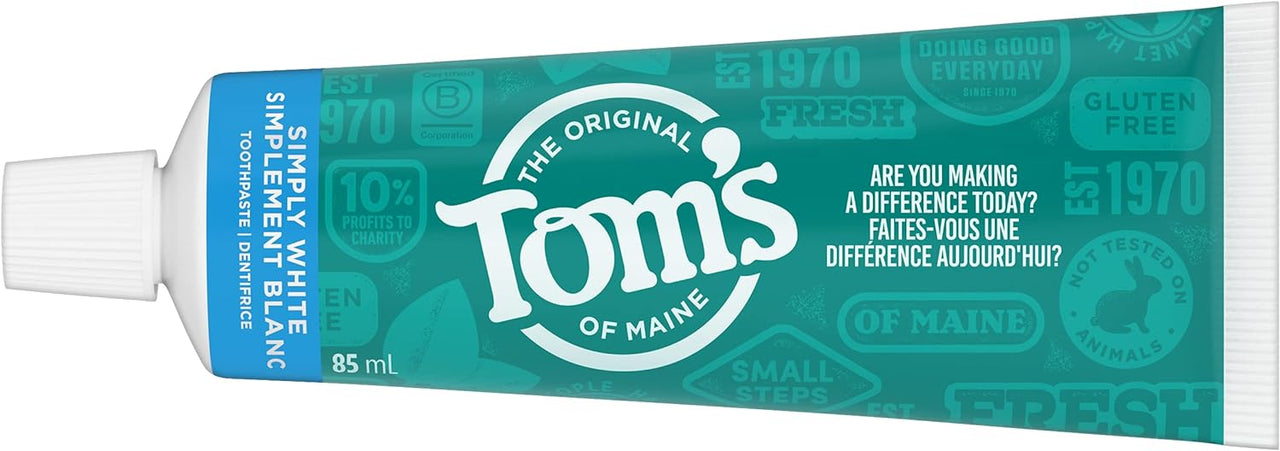 Tom's of Maine Simply White Fluoride-Free Toothpaste, Peppermint 85mL - Nutrition Plus