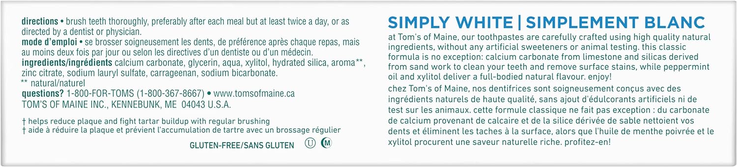 Tom's of Maine Simply White Fluoride-Free Toothpaste, Peppermint 85mL - Nutrition Plus