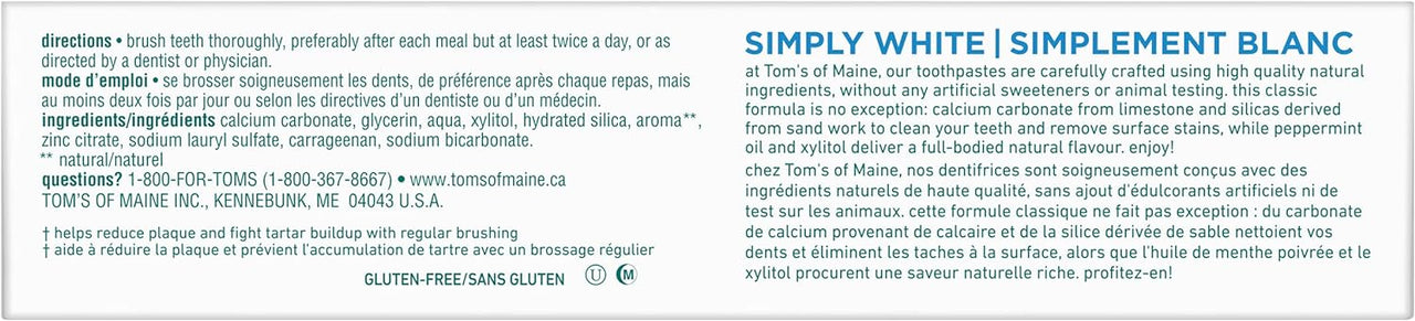 Tom's of Maine Simply White Fluoride-Free Toothpaste, Peppermint 85mL - Nutrition Plus