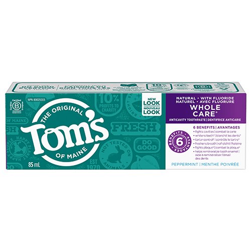 Tom's of Maine Whole Care Fluoride Toothpaste Peppermint 85mL - Nutrition Plus