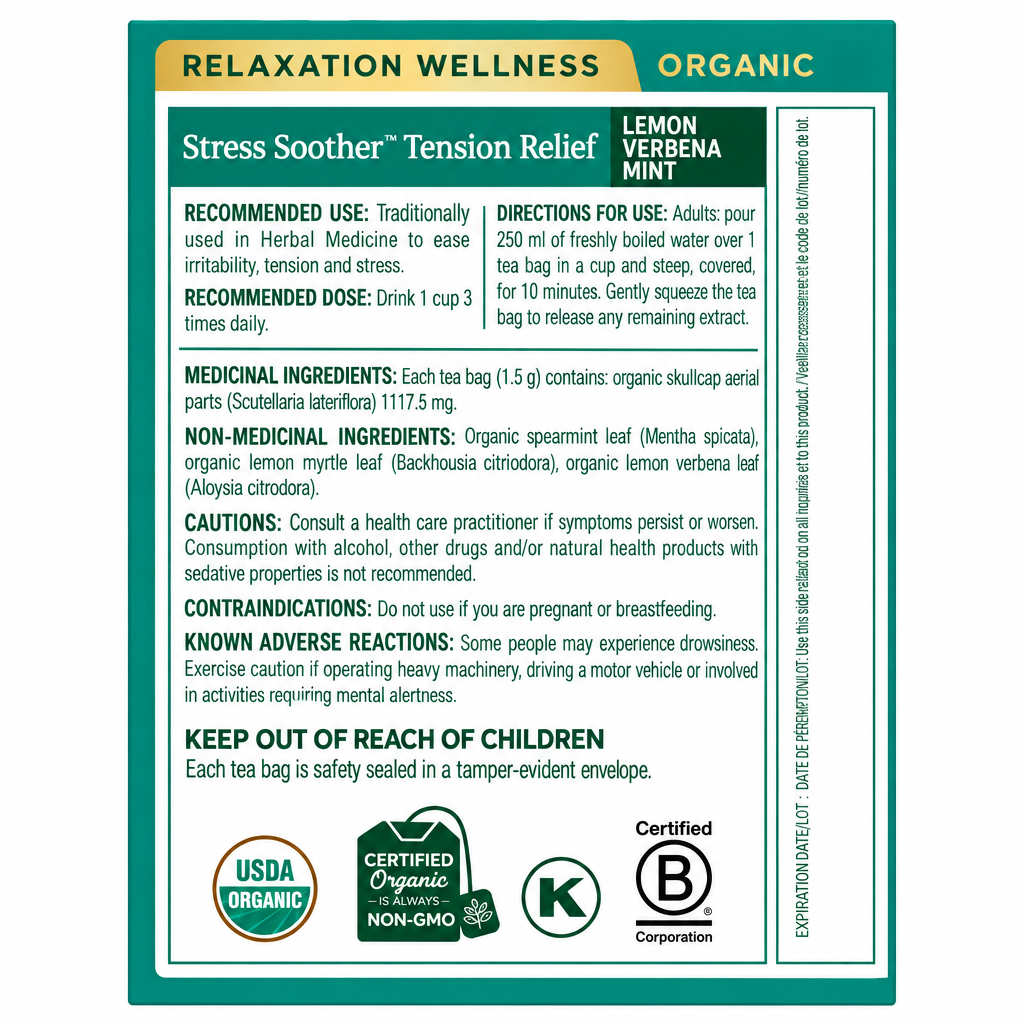 Traditional Medicinals - Organic Stress Soother & Tention Relief Tea, 16 Bags - Nutrition Plus