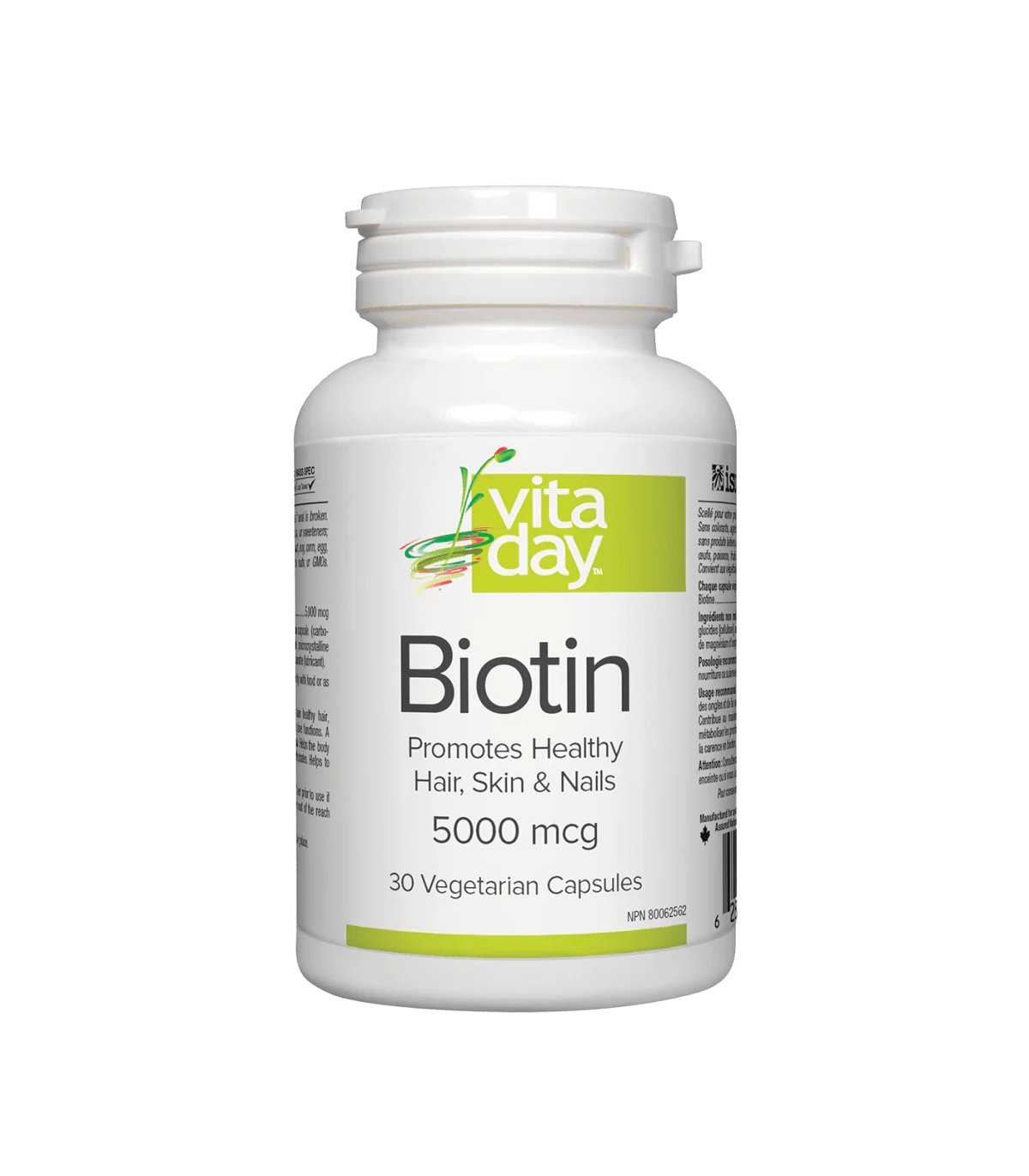 VitaDay Biotin 5000mcg 30 Veg Capsules - Nutrition Plus