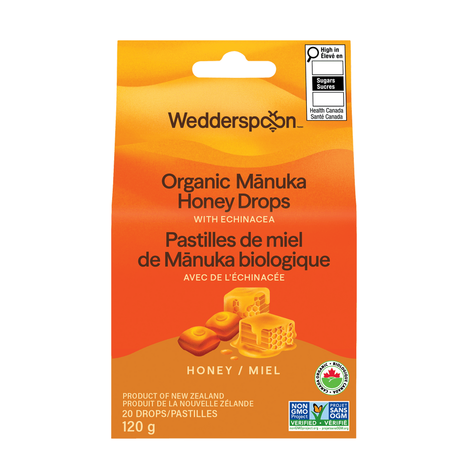 Wedderspoon Organic Manuka Honey Drops with Echinacea 120 Grams - Nutrition Plus