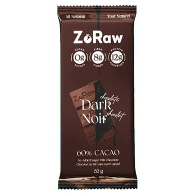 ZoRaw 60% Dark Chocolate Bar with Protein 52 Grams - Nutrition Plus