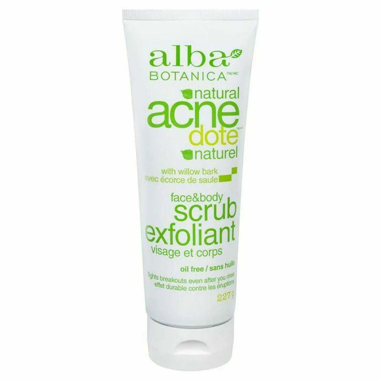 Alba Botanica Acnedote Face & Body Scrub with Willow Bark 227 Grams - Nutrition Plus