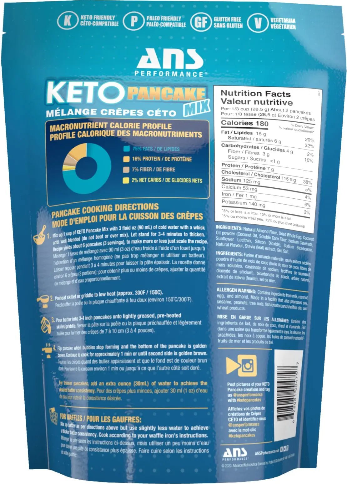 ANS Performance Keto Pancake Mix Bluberry flavour - Nutrition Plus