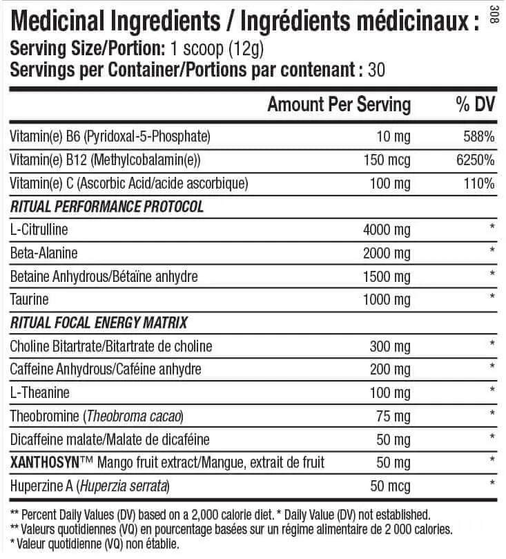 ANS RITUAL Pre-workout 360 Grams 33 Servings - Nutrition Plus