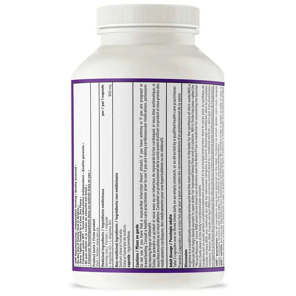 AOR Arginine 600 mg 180 Vegi Capsules - Nutrition Plus