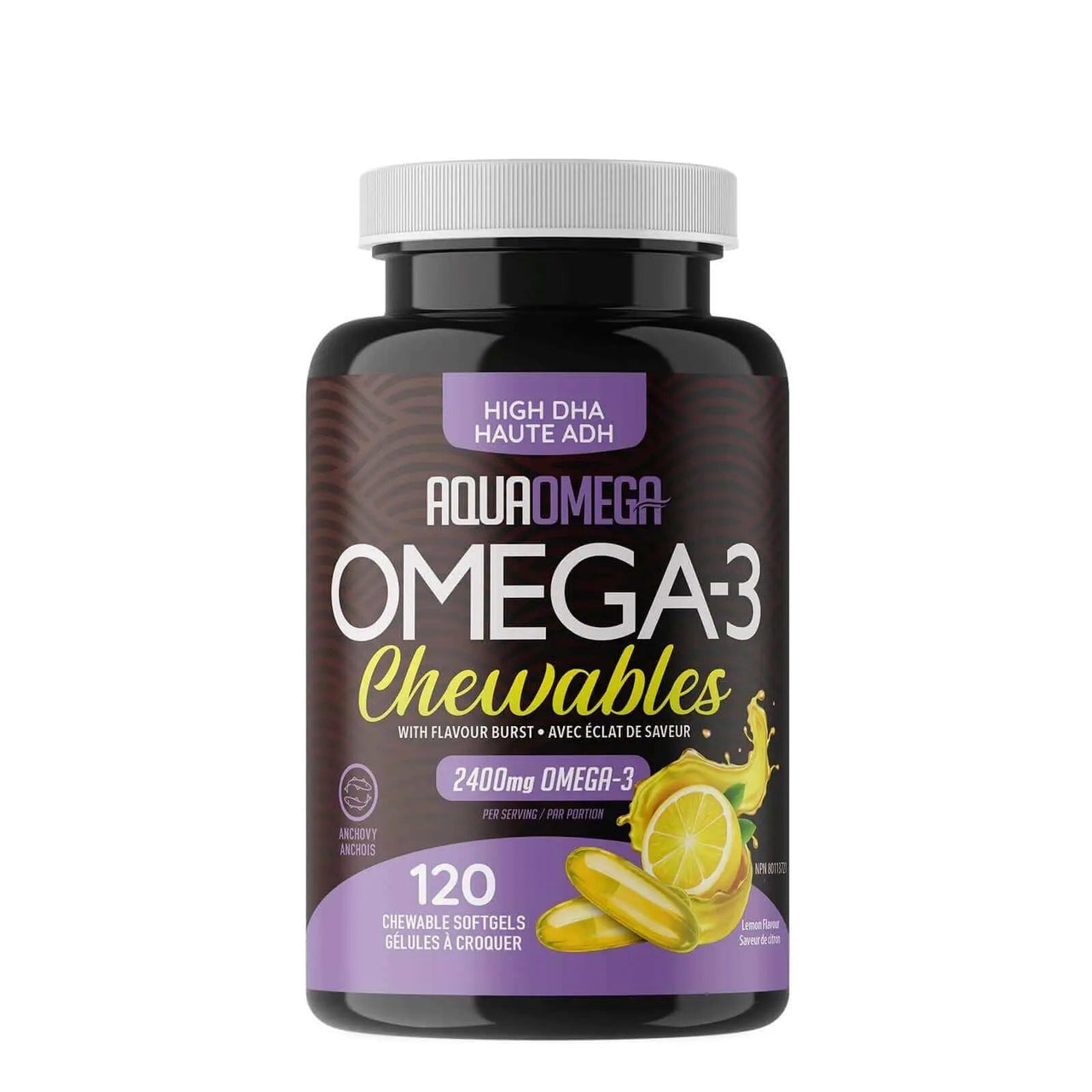 Aqua Omega High DHA Omega-3 120 Chewable Softgels, Lemon Flavour - Nutrition Plus