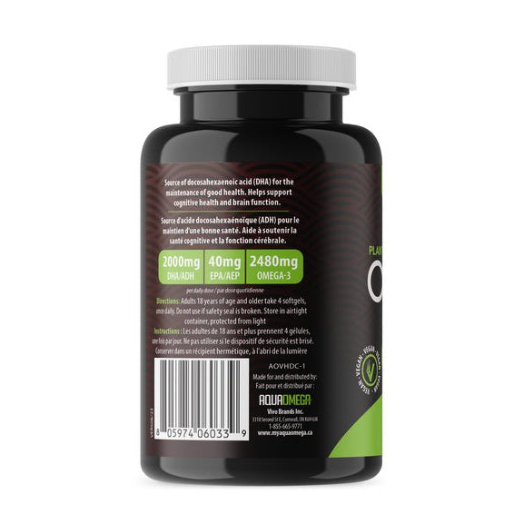 AquaOmega Plant-Based Ultimate Strength DHA Omega-3 2480mg 120 Softgels - Nutrition Plus