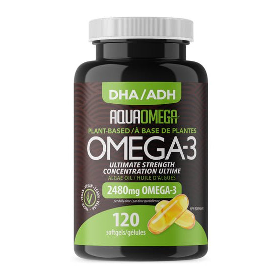 AquaOmega Plant-Based Ultimate Strength DHA Omega-3 2480mg 120 Softgels - Nutrition Plus