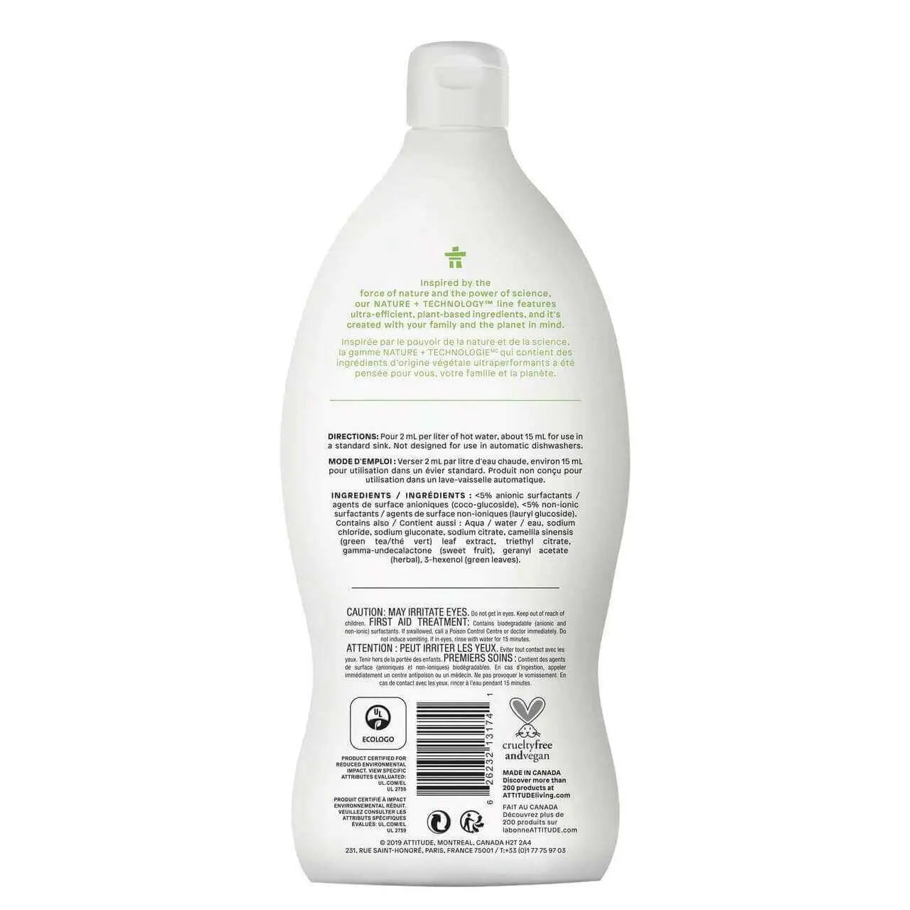 Attitude Dishwashing Liquid GREEN APPLE 700 ml - Nutrition Plus