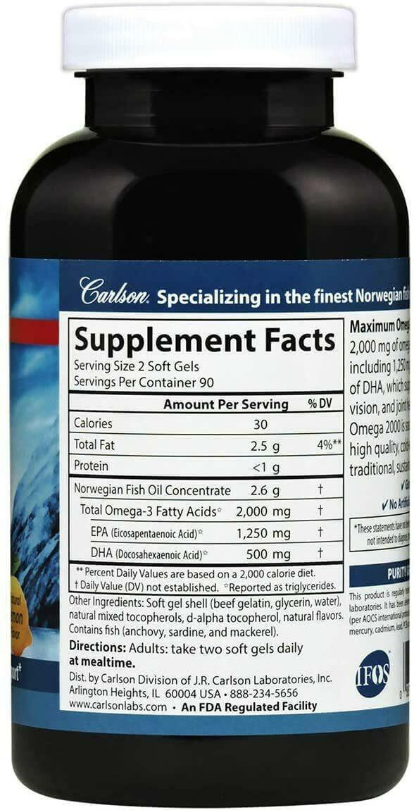 Carlson Maximum Omega - 2,000 Omega-3 120 Softgels | Nutrition Plus