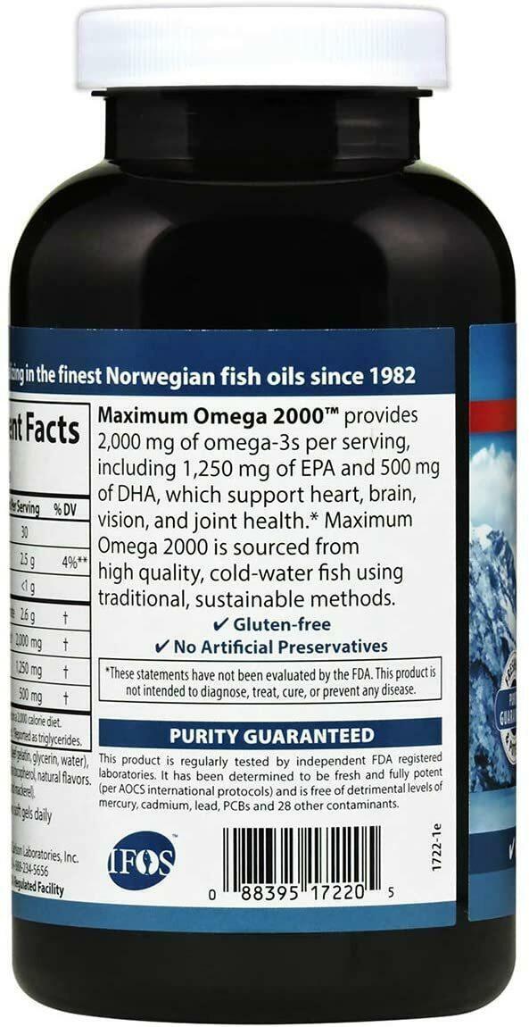 Carlson Maximum Omega - 2,000 Omega-3 120 Softgels | Nutrition Plus