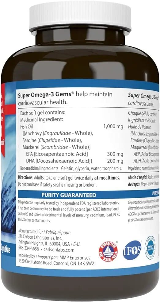  Carlson Super Omega-3 Fish Oil Bonus Pack 130 SoftgelsNutrition Plus