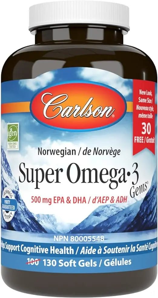  Carlson Super Omega-3 Fish Oil Bonus Pack 130 SoftgelsNutrition Plus