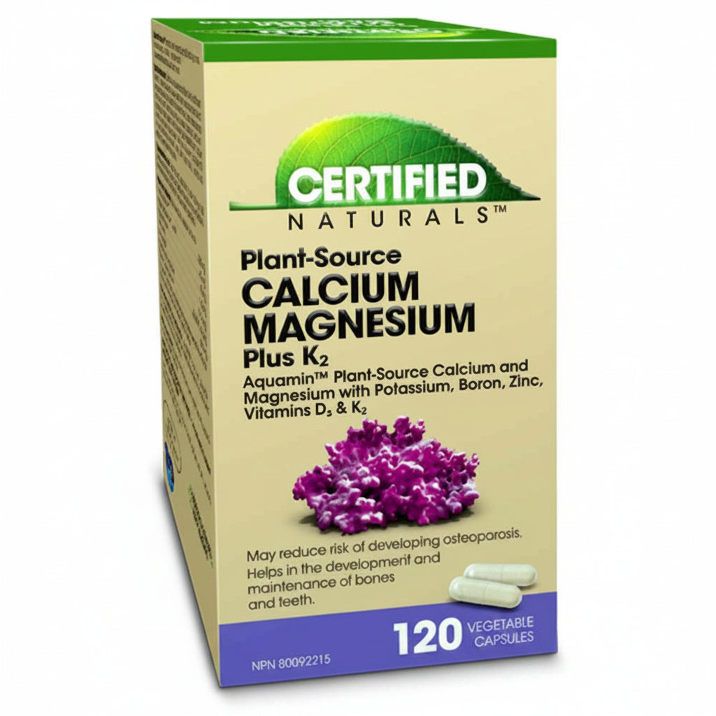 Certified Naturals™ Calcium Magnesium Plus K2 120 Vegetable Capsules with Aquamin | Nutrition Plus