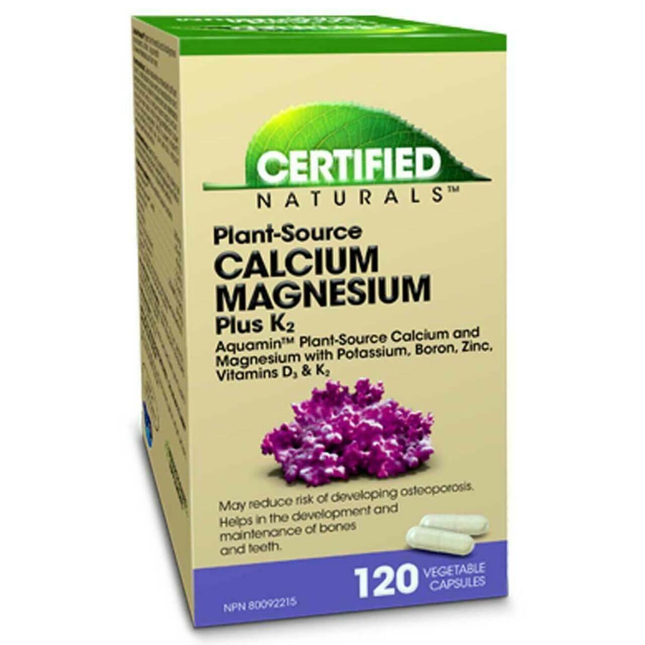 Certified Naturals™ Calcium Magnesium Plus K2 120 Vegetable Capsules with Aquamin | Nutrition Plus