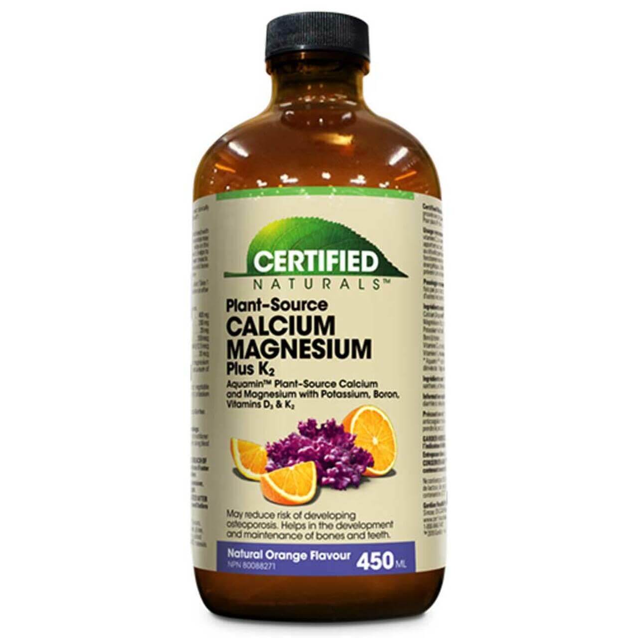 Certified Naturals™ Calcium Magnesium Plus K2 Liquid 450 ml with Aquamin | Nutrition Plus