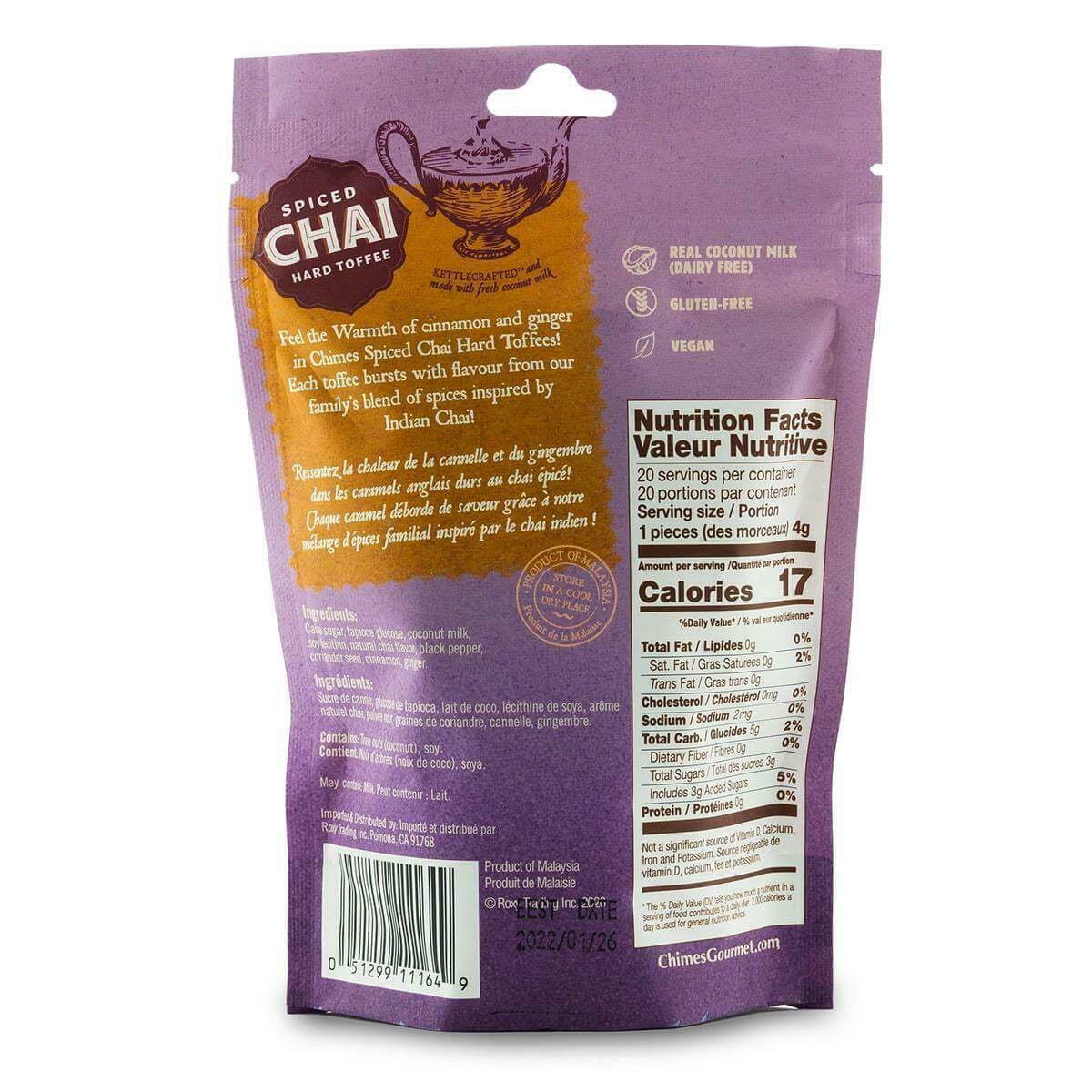 Chimes Coconut Spiced Chai Toffee Candy 100 Grams - Nutrition Plus