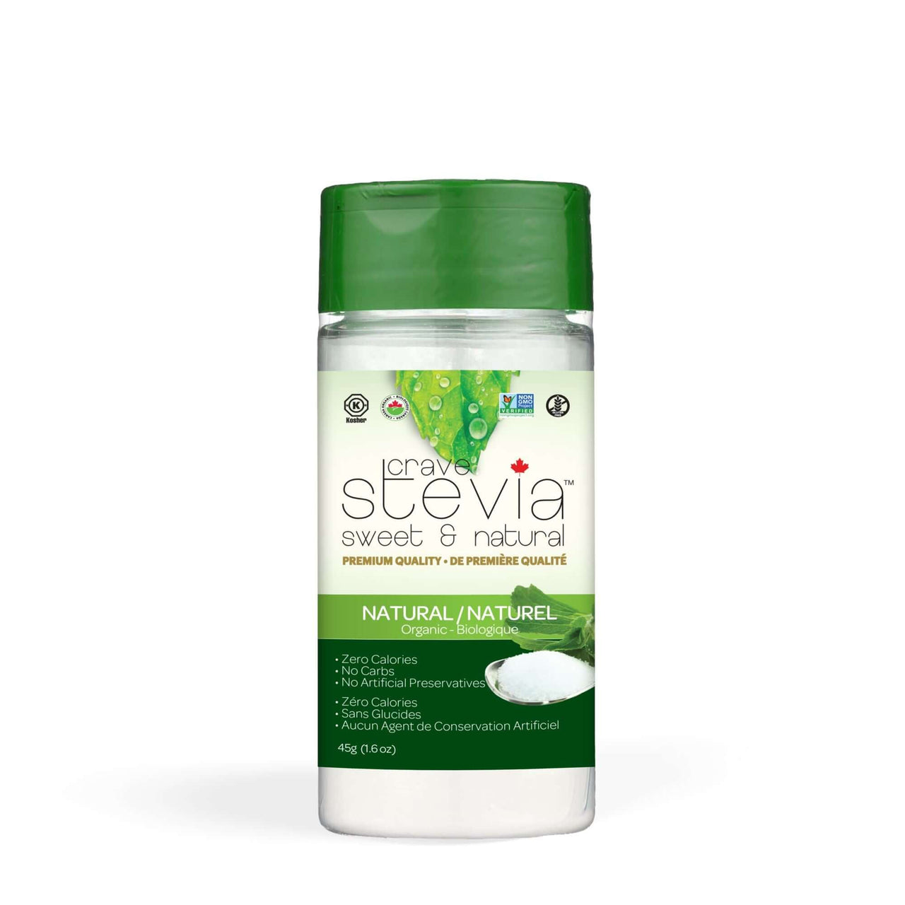 Crave Organic Stevia Shaker Jar 45 Grams | Nutrition Plus