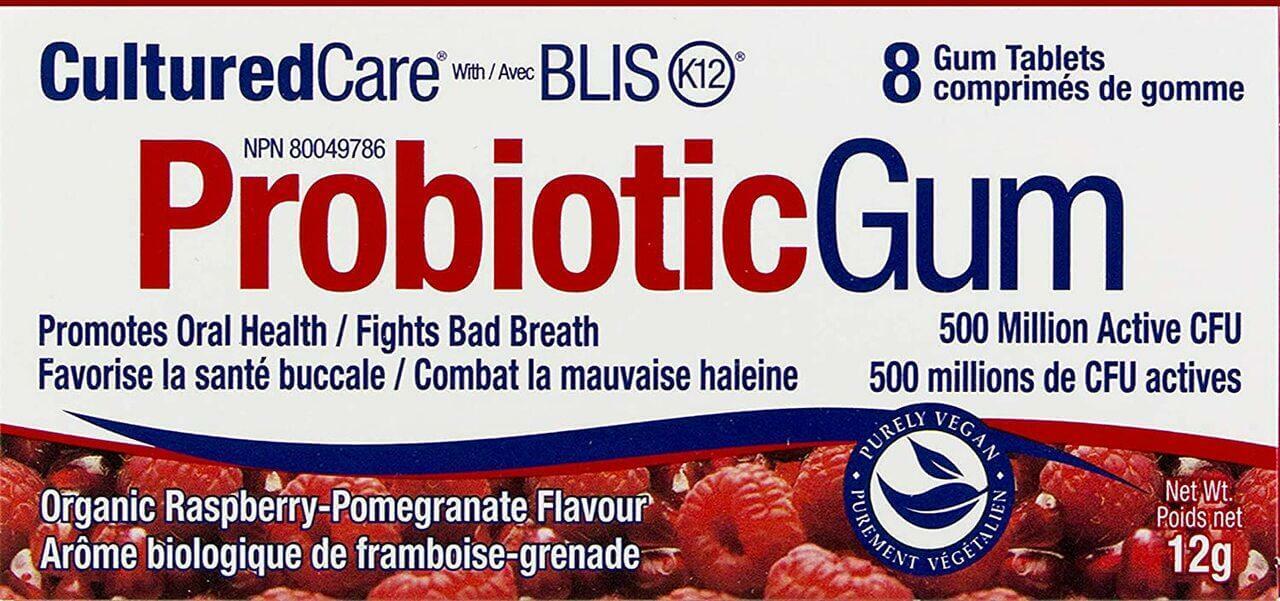 CulturedCare Probiotic Gum Raspberry Pomegranate 8 Gum Tablets | Nutrition Plus