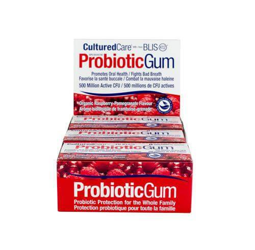 CulturedCare Probiotic Gum Raspberry Pomegranate 8 Gum Tablets | Nutrition Plus