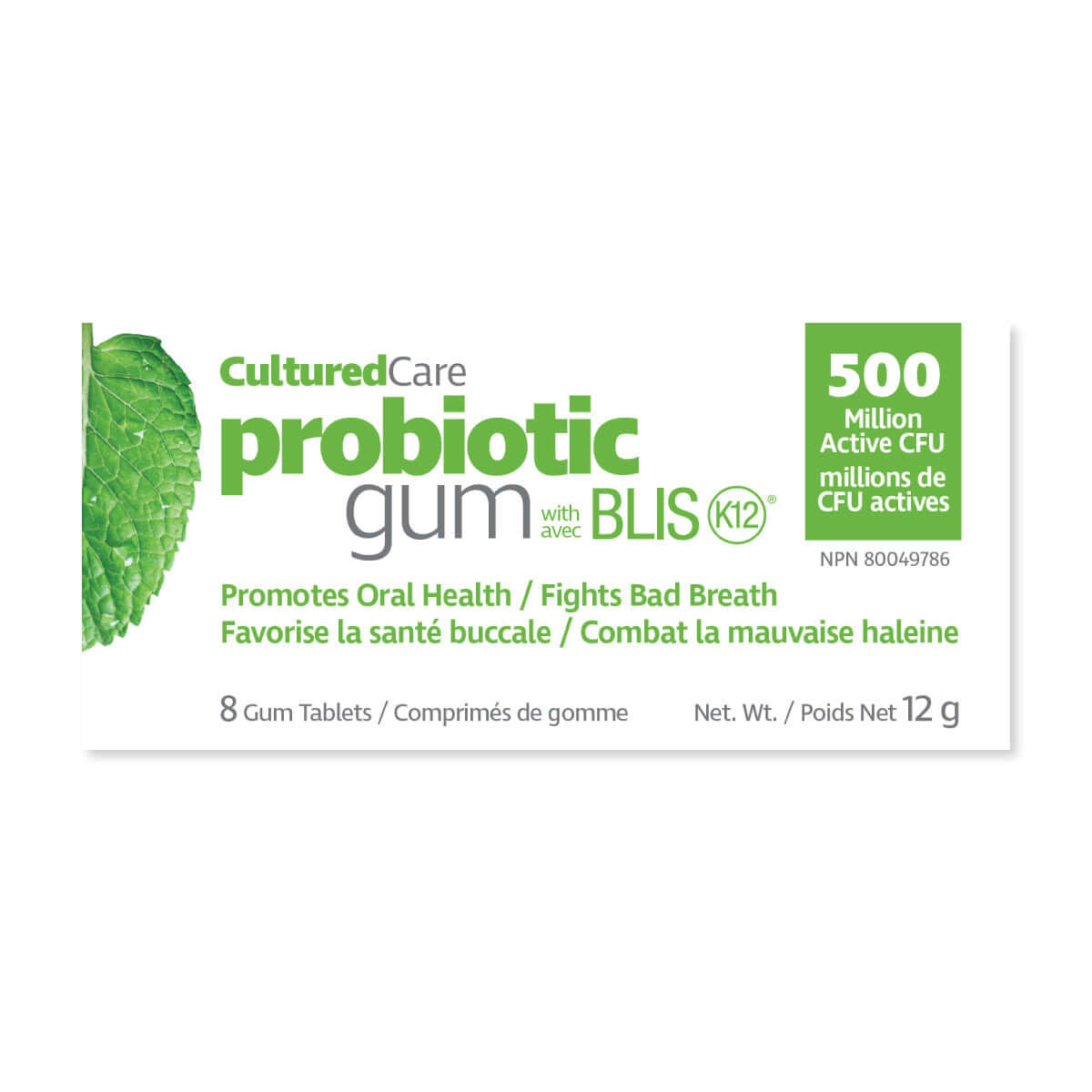 CulturedCare Probiotic Gum Spearmint-Peppermint 8 Gum Tablets | Nutrition Plus