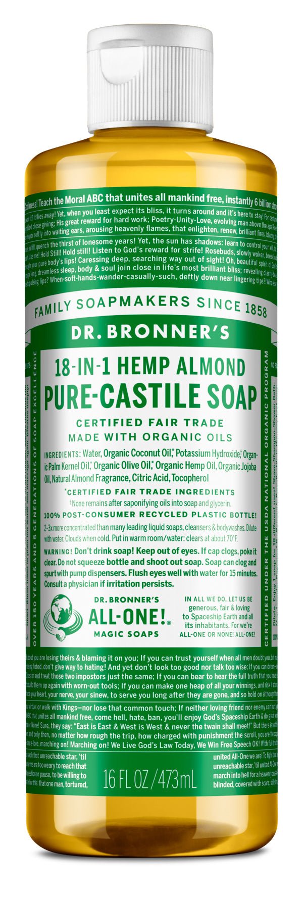 Dr. Bronner's 18-IN-1 Almond Pure-Castile Liquid - Nutrition Plus