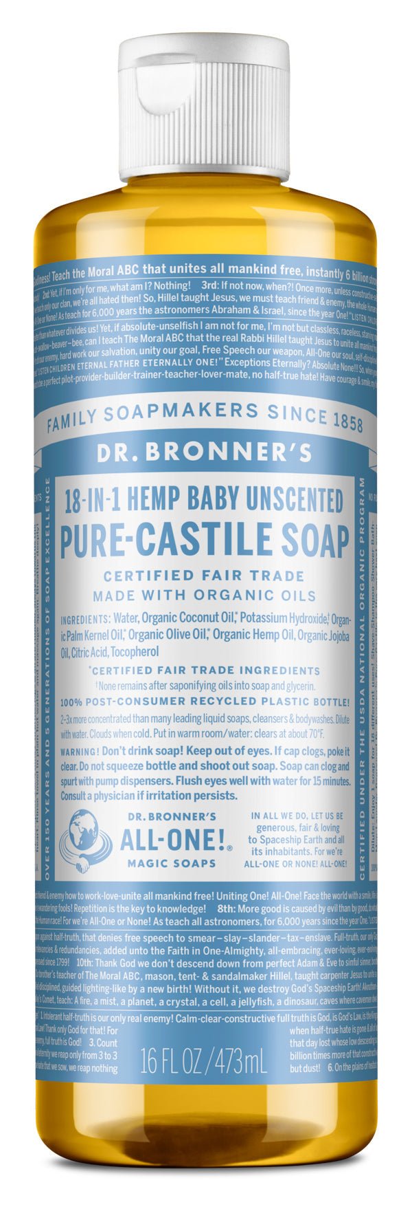 Dr. Bronner's 18-IN-1 Baby Unscented Pure-Castille Soap - Nutrition Plus