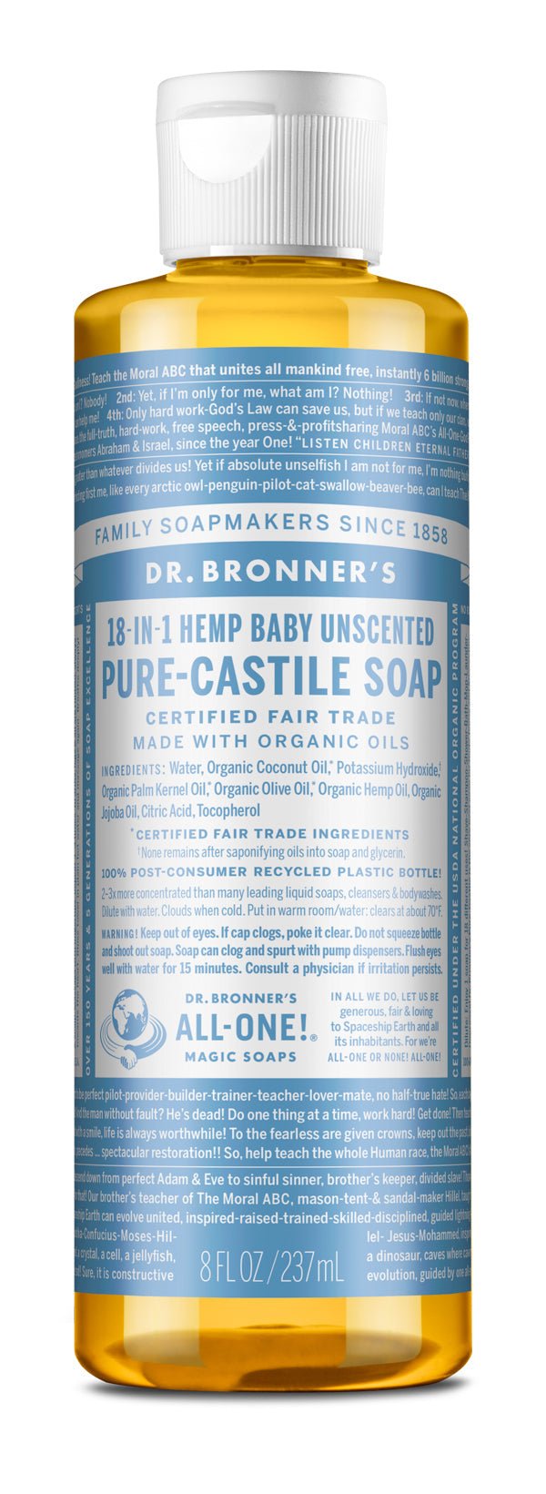 Dr. Bronner's 18-IN-1 Baby Unscented Pure-Castille Soap - Nutrition Plus