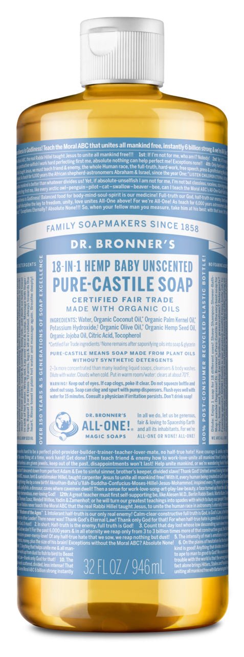 Dr. Bronner's 18-IN-1 Baby Unscented Pure-Castille Soap - Nutrition Plus