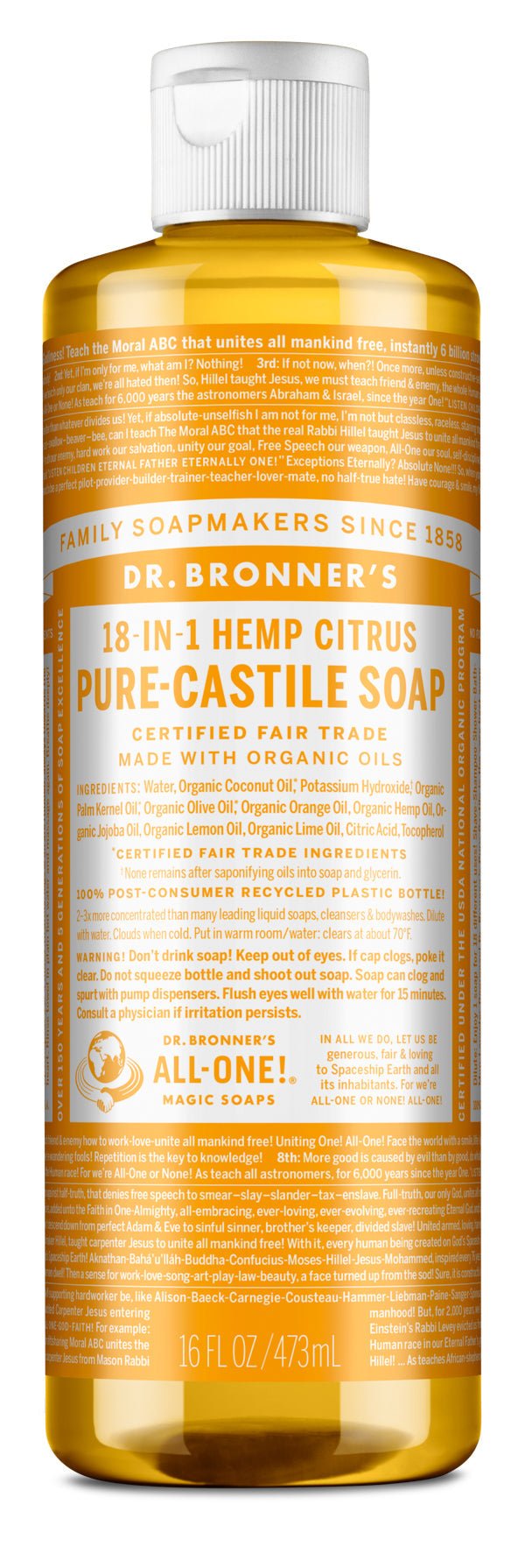 Dr. Bronner's 18-IN-1 Citrus Pure-Castile Liquid Soap - Nutrition Plus