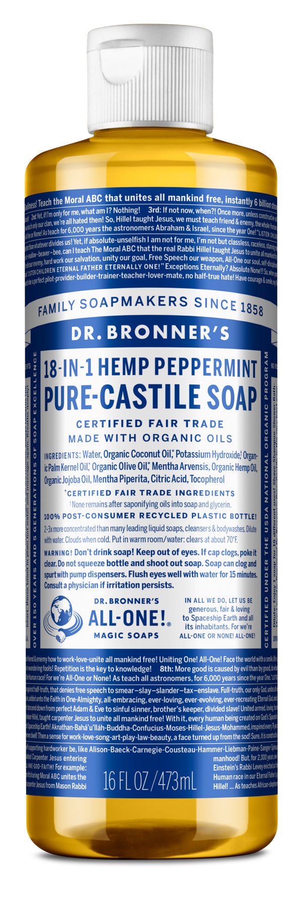 Dr. Bronner's 18-IN-1 Peppermint- Pure-Castille Soap - Nutrition Plus