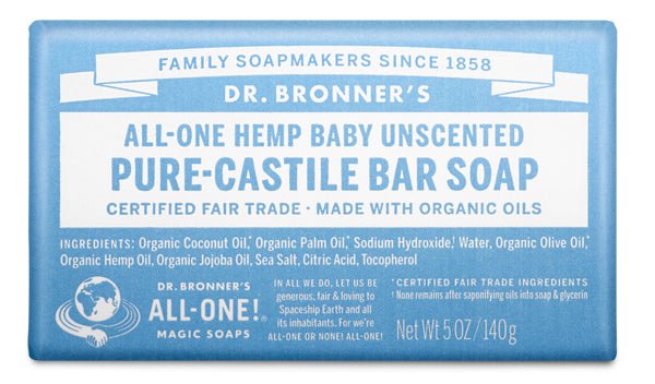 Dr. Bronner's Pure-Castile Bar Soap Baby Unscented 140g - Nutrition Plus