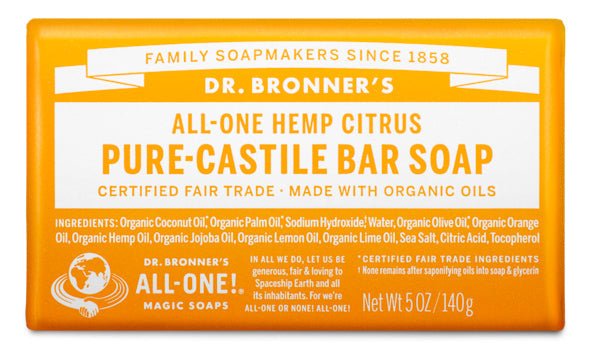 Dr. Bronner's Pure-Castile Bar Soap Citrus 140g - Nutrition Plus