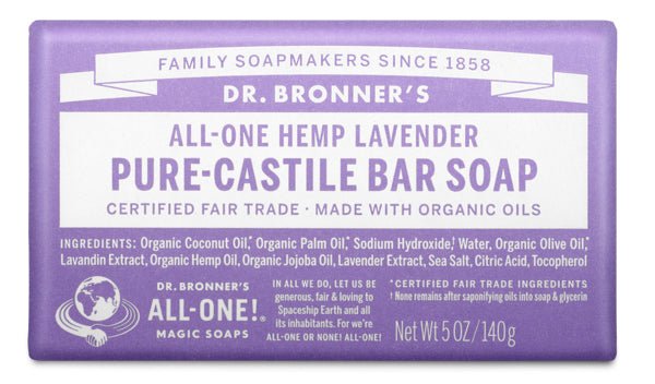 Dr. Bronner's Pure-Castile Bar Soap Lavender 140g - Nutrition Plus