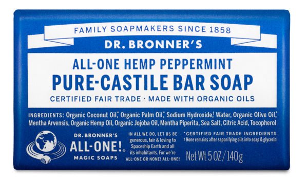 Dr. Bronner's Pure-Castile Bar Soap Peppermint 140g - Nutrition Plus