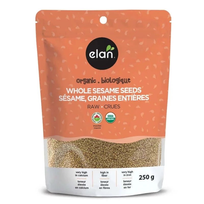 Elan Organic Raw Whole Sesame Seeds, 250 Grams - Nutrition Plus