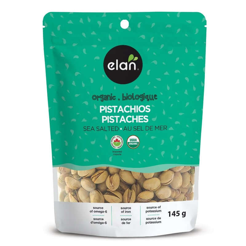 Elan Organic Sea Salted Pistachios, 145 Grams - Nutrition Plus