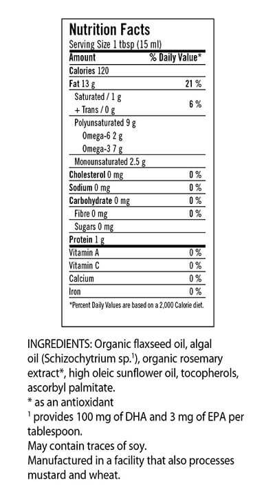Flora Organic DHA Flax Oil 250 ml Oil - Nutrition Plus